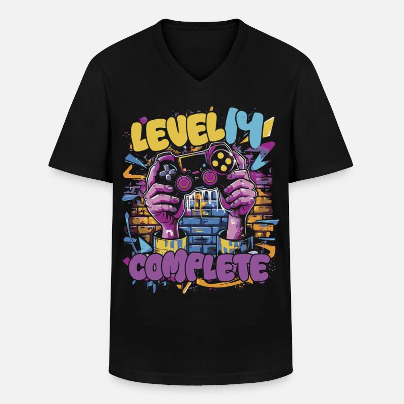 Level 14 Complete Gaming Graffiti - Männer-T-Shirt mit V-Ausschnitt - Schwarz