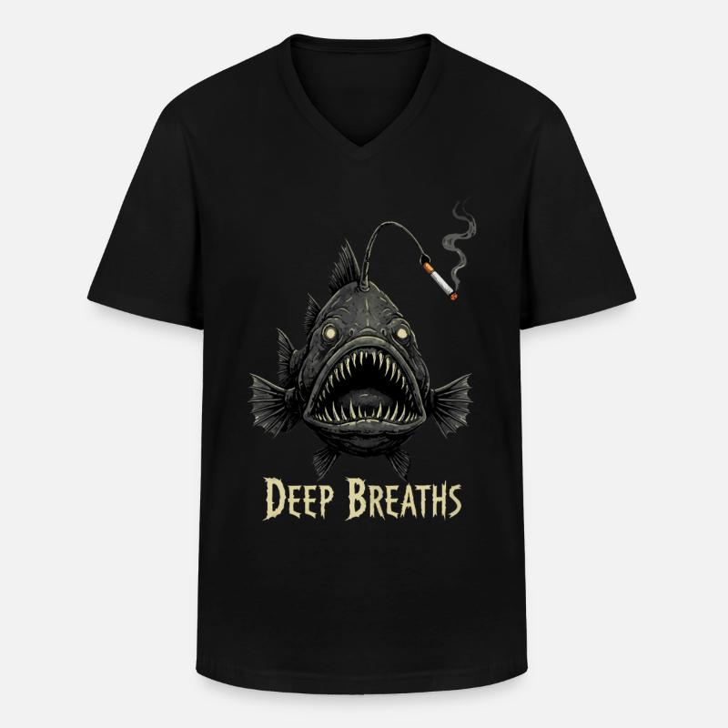 Tief durchatmen Zigarette Anglerfisch - Männer-T-Shirt mit V-Ausschnitt - Schwarz