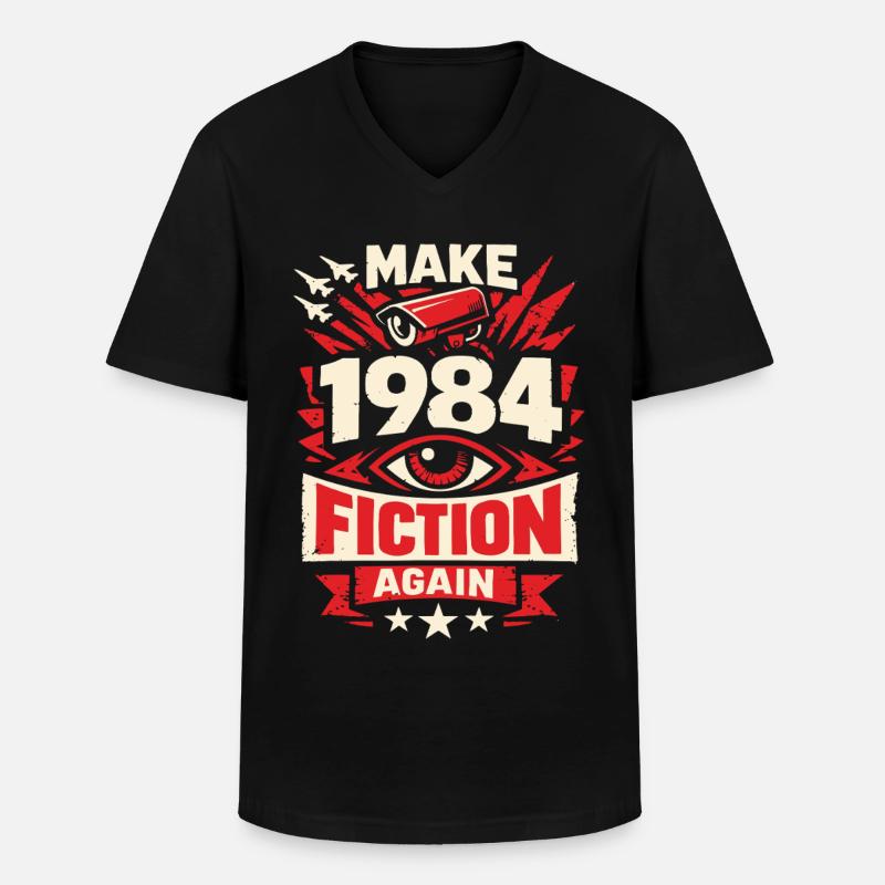Make 1984 Fiction Again - Männer-T-Shirt mit V-Ausschnitt - Schwarz