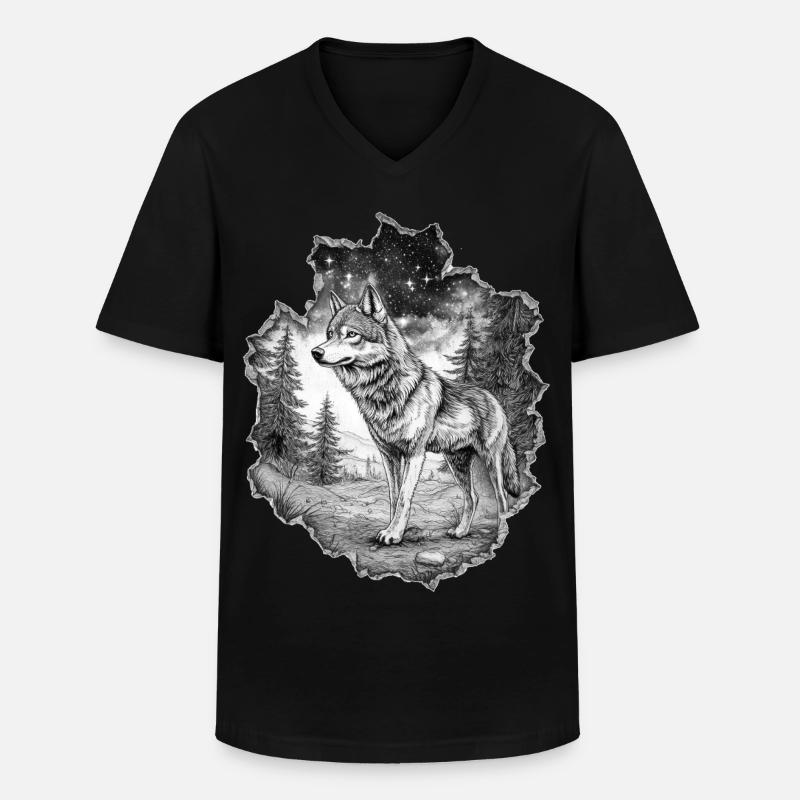 Wolf - Männer-T-Shirt mit V-Ausschnitt - Schwarz
