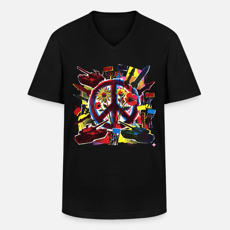 Pace, fermare la guerra - Maglietta da uomo classica con scollo a V - nero