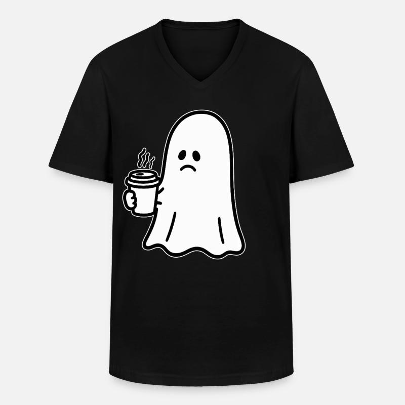 Geist Kaffee Halloween Süßes oder Saures - Männer-T-Shirt mit V-Ausschnitt - Schwarz