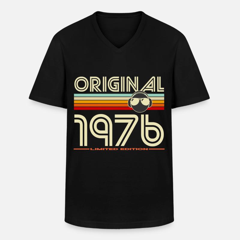 Originale Retro-Kopfhörer von 1976 - Männer-T-Shirt mit V-Ausschnitt - Schwarz