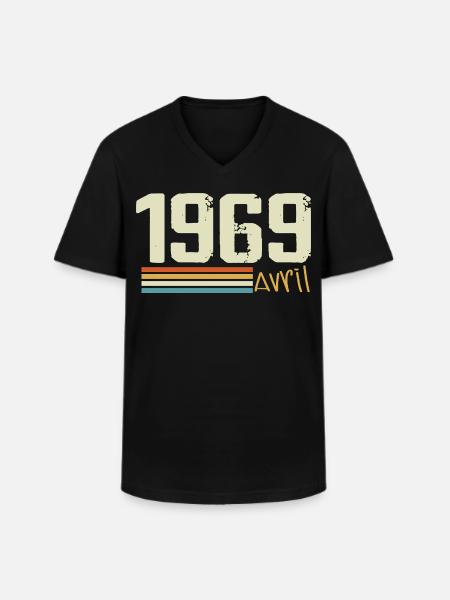 Né en avril 1969 - T-shirt col V Homme - noir