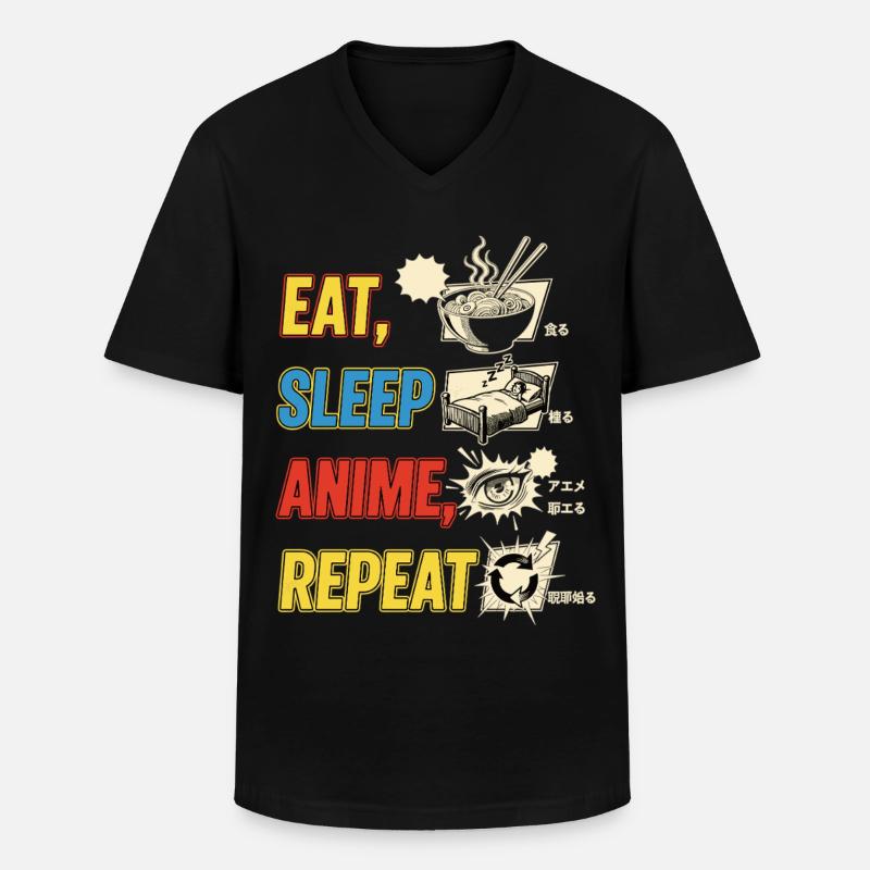 Eat Sleep Anime Repeat - Männer-T-Shirt mit V-Ausschnitt - Schwarz