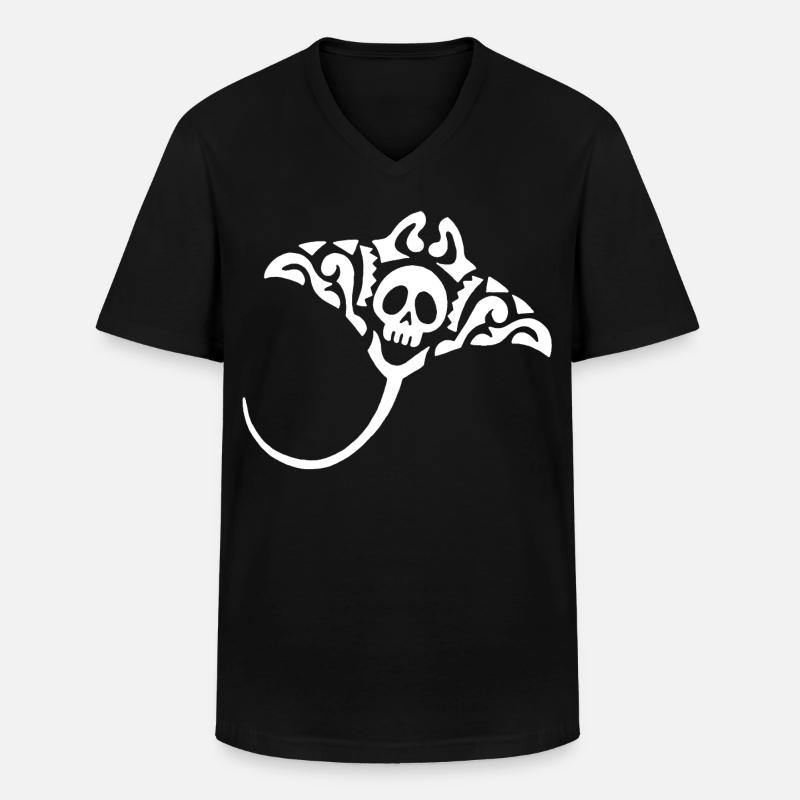 Mantarochen und Schädel (weiß) - Männer-T-Shirt mit V-Ausschnitt - Schwarz