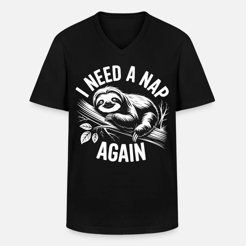 Faultier Schlafmodus am Ast - Männer-T-Shirt mit V-Ausschnitt - Schwarz