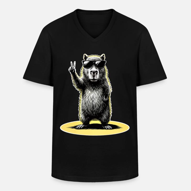 Capybara Peace - Männer-T-Shirt mit V-Ausschnitt - Schwarz