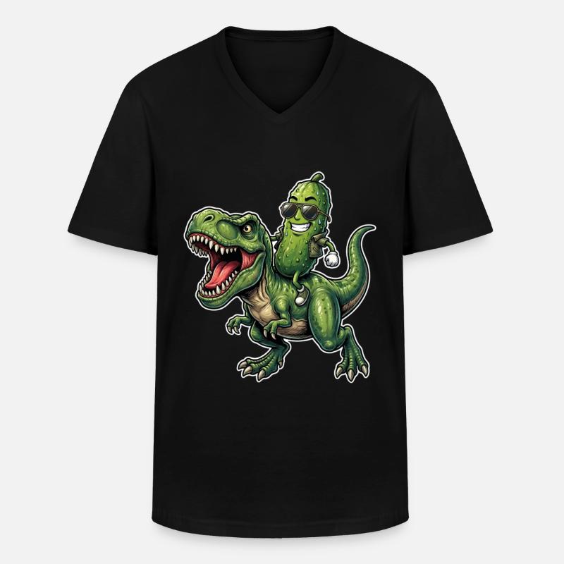 Saure Gurke reitet auf Dinosaurier - Männer-T-Shirt mit V-Ausschnitt - Schwarz