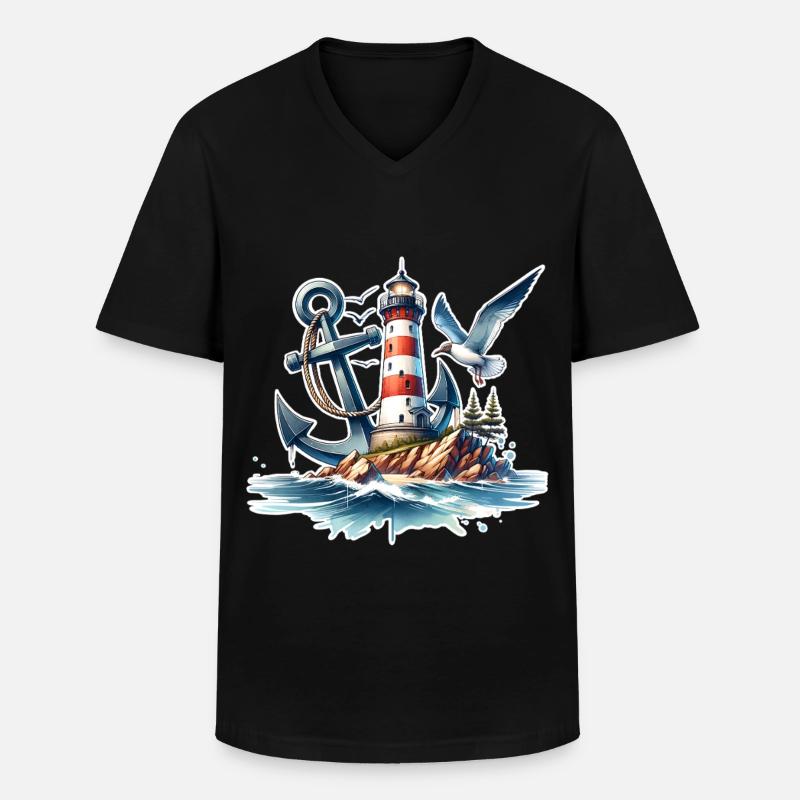 Leuchtturm Anker  - Männer-T-Shirt mit V-Ausschnitt - Schwarz