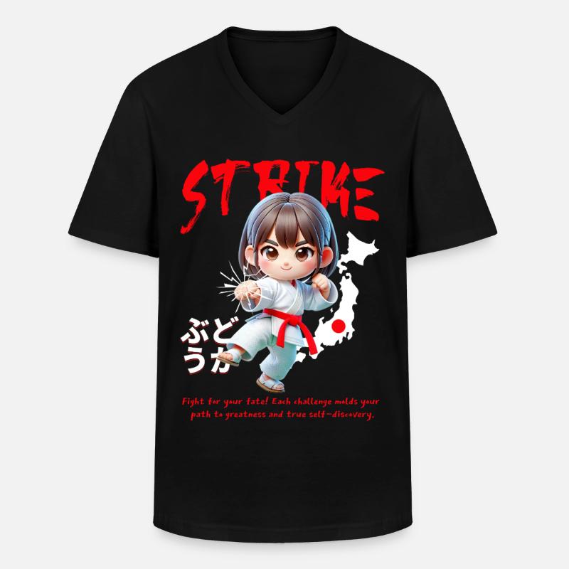 Chibi Karateheld Strike - Männer-T-Shirt mit V-Ausschnitt - Schwarz