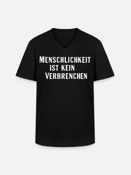 Statement Spruch Menschlichkeit kein Verbrechen - Männer-T-Shirt mit V-Ausschnitt - Schwarz