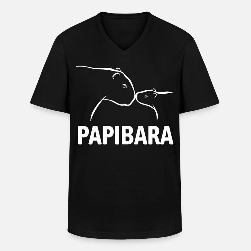 Papibara - Capybara Vater und Kind - Männer-T-Shirt mit V-Ausschnitt - Schwarz
