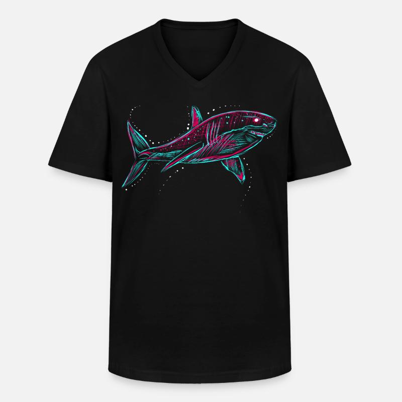 Neo Shark - Männer-T-Shirt mit V-Ausschnitt - Schwarz