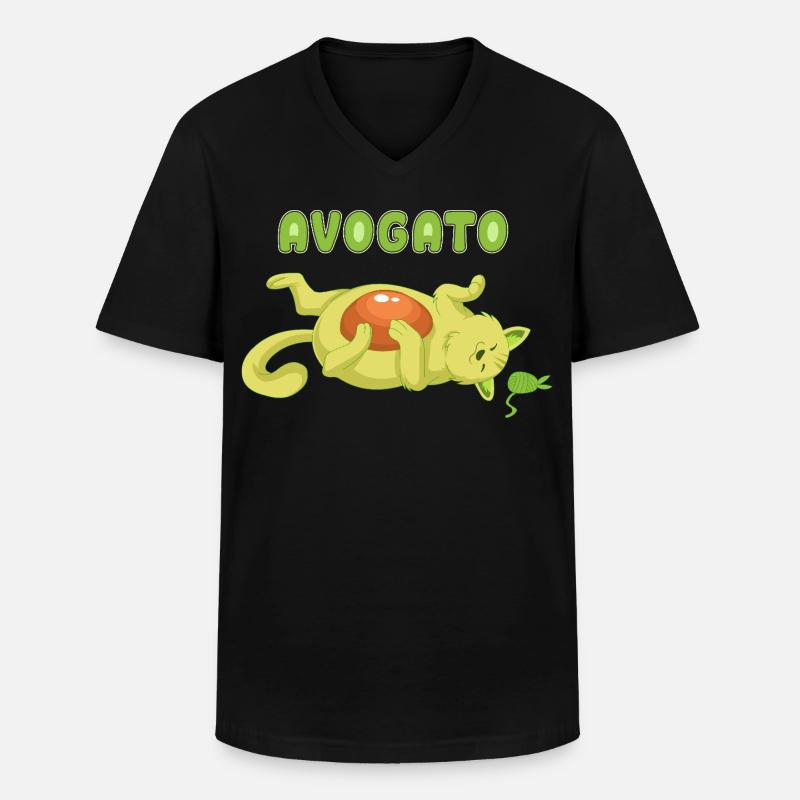 Avogato-Avocado-Katzenhemd - Männer-T-Shirt mit V-Ausschnitt - Schwarz