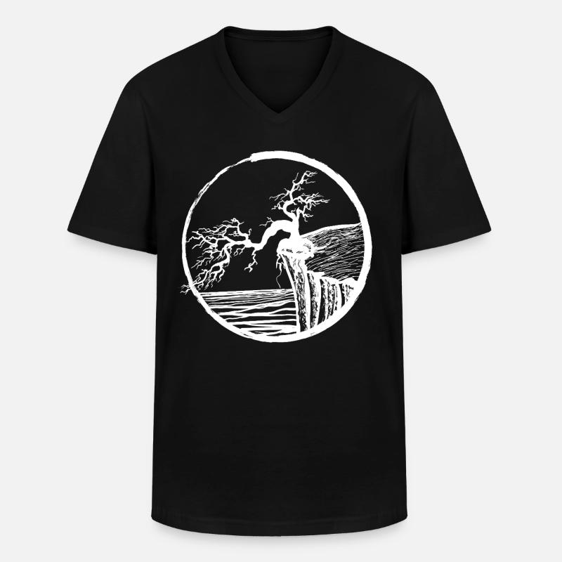 Landschaft mit Baum am Klippenrand - Männer-T-Shirt mit V-Ausschnitt - Schwarz