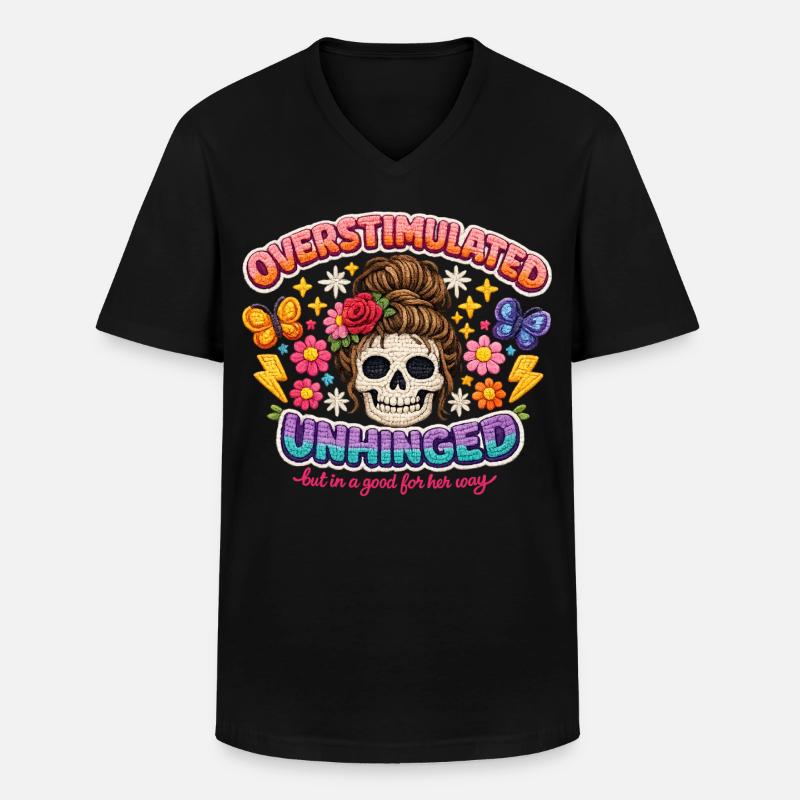 Overstimulated Unhinged Skull Flora - Männer-T-Shirt mit V-Ausschnitt - Schwarz