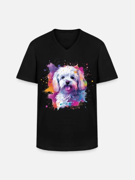 Maltesische bunte Hunde-Splash-Kunst - Männer-T-Shirt mit V-Ausschnitt - Schwarz