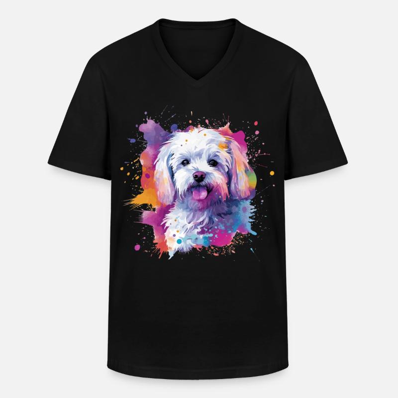 Maltesische bunte Hunde-Splash-Kunst - Männer-T-Shirt mit V-Ausschnitt - Schwarz