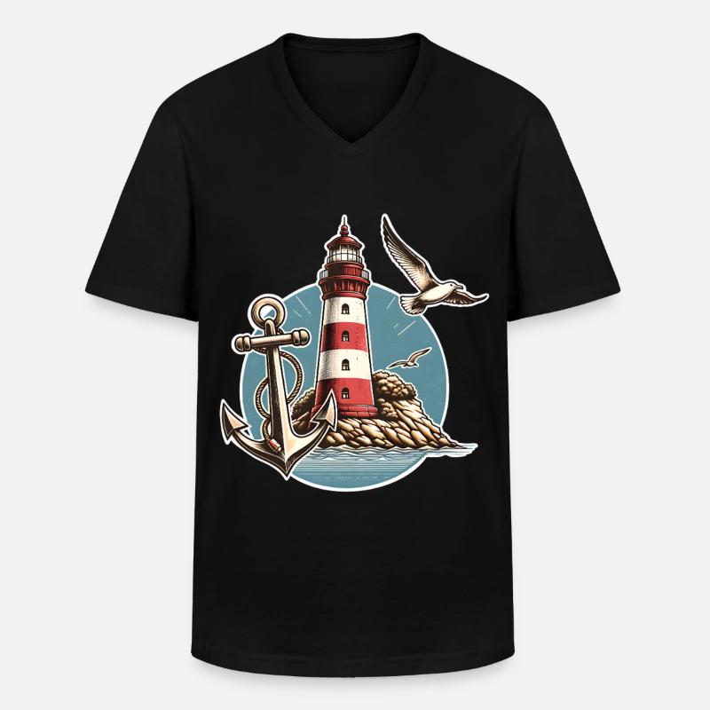 Leuchtturm - Männer-T-Shirt mit V-Ausschnitt - Schwarz