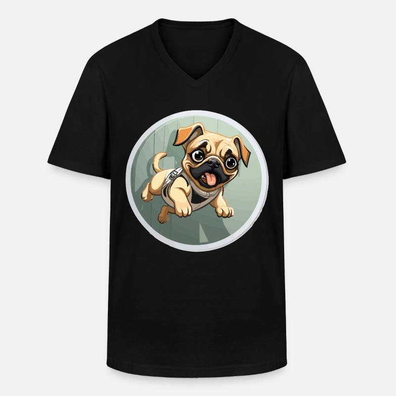 Quiekender Pug Sprinter - Männer-T-Shirt mit V-Ausschnitt - Schwarz