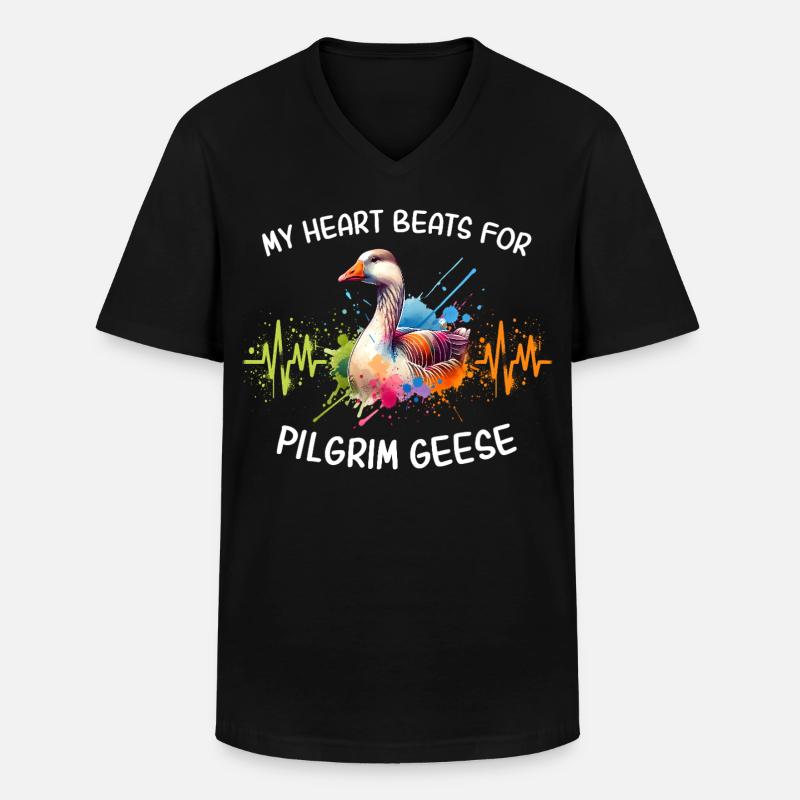 Pilgrim Gans Herzlinie - Männer-T-Shirt mit V-Ausschnitt - Schwarz