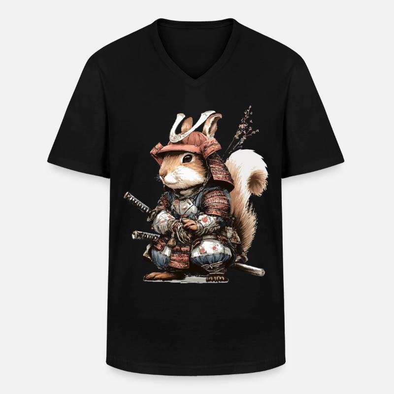 Eichhörnchen-Samurai in Rüstung - Männer-T-Shirt mit V-Ausschnitt - Schwarz