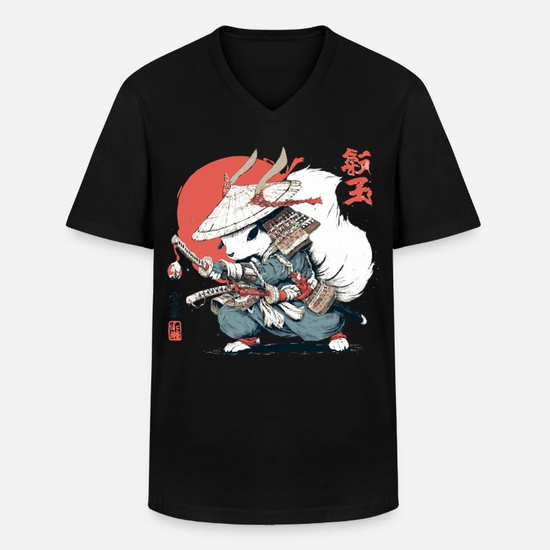 Samurai-Eichhörnchen, japanischer Krieger, Ukiyo-e-Stil Su - Männer-T-Shirt mit V-Ausschnitt - Schwarz