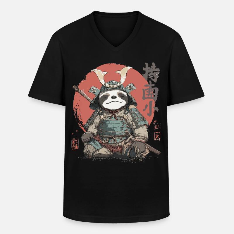 Faultier-Samurai-Rüstung - Männer-T-Shirt mit V-Ausschnitt - Schwarz