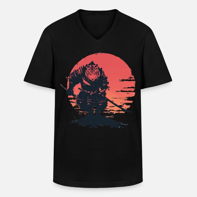 Tiger Samurai au Coucher du Soleil - T-shirt col V Homme - noir
