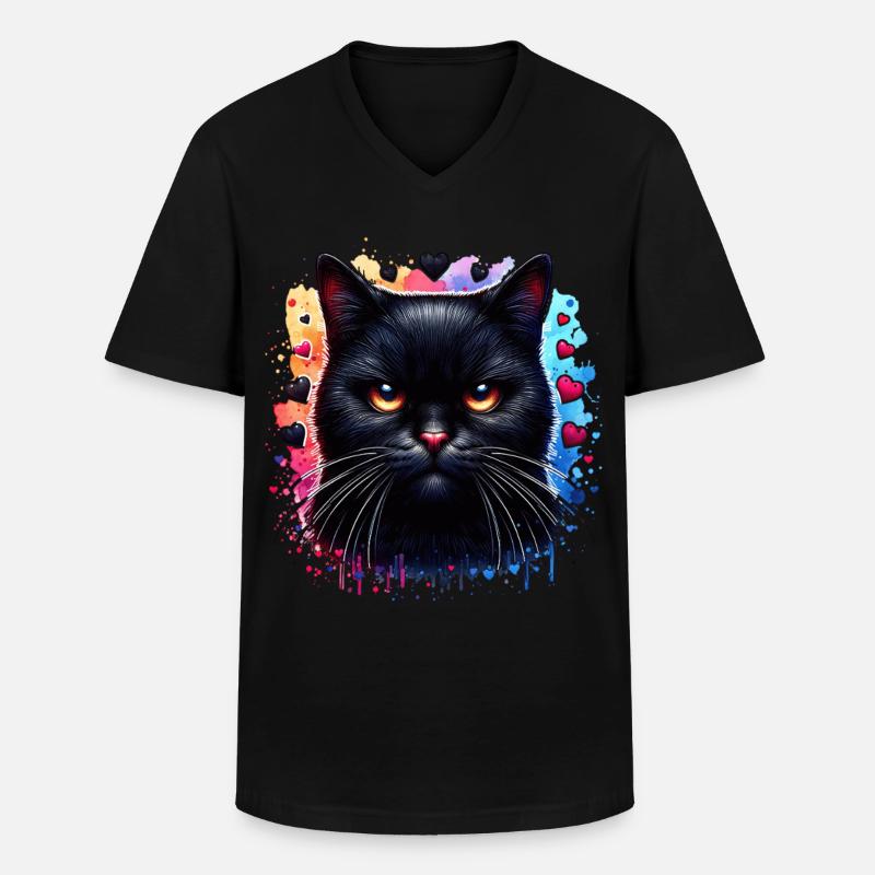 Schwarze Katze - Männer-T-Shirt mit V-Ausschnitt - Schwarz