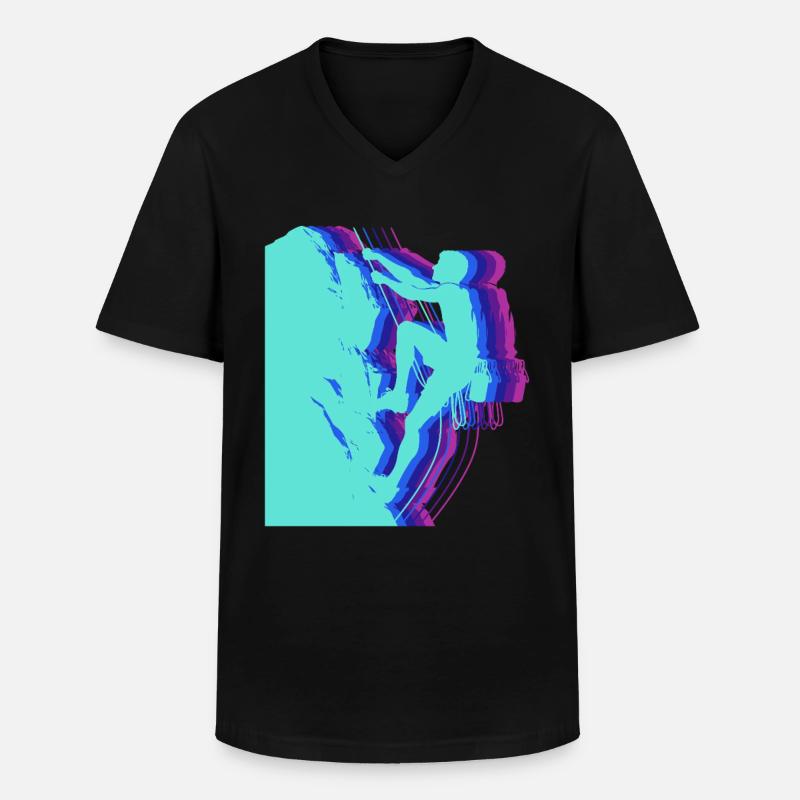 Glitch Art Kletterer Silhouette Modern - Männer-T-Shirt mit V-Ausschnitt - Schwarz