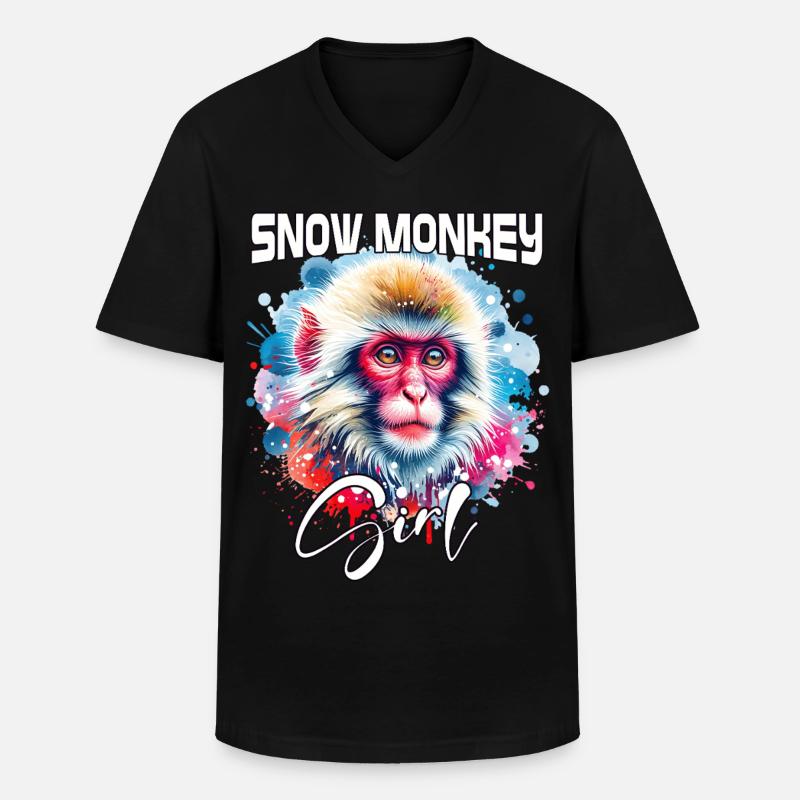 Snow Monkey Mädchen Schneeaffe - Männer-T-Shirt mit V-Ausschnitt - Schwarz