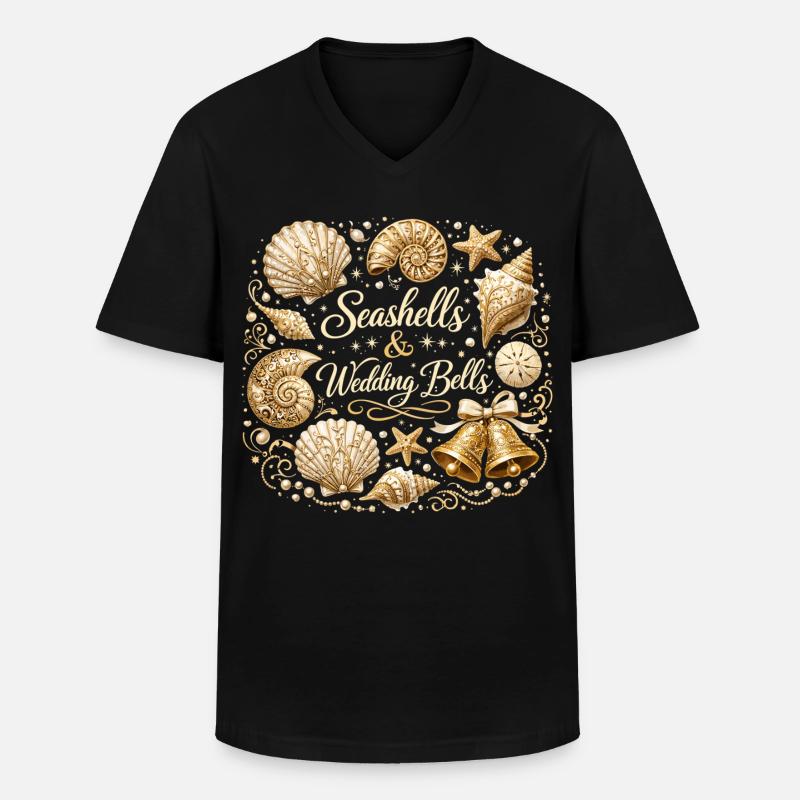 Seashells & Wedding Bells – Maritimer JGA - Männer-T-Shirt mit V-Ausschnitt - Schwarz