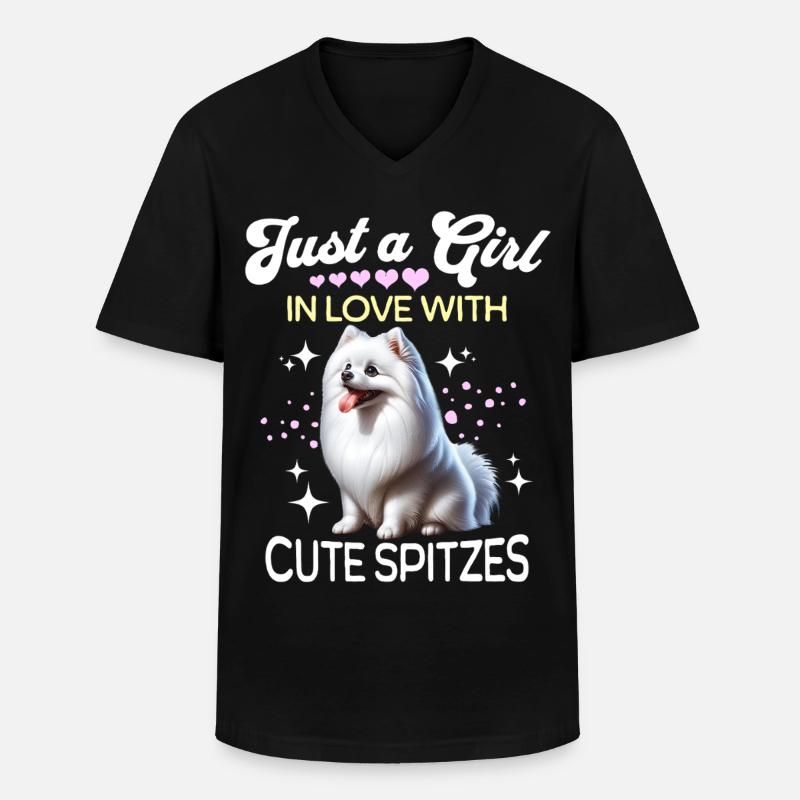 Spitz Zwergspitz Mädchen - Männer-T-Shirt mit V-Ausschnitt - Schwarz