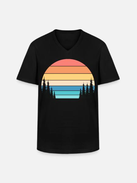 Retro Sunset and Pine Forest - Men's V-Neck T-Shirt - black
