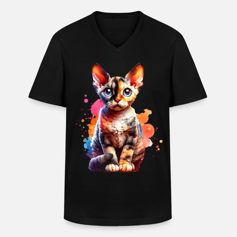 Cadeau Devon Rex - T-shirt col V Homme - noir