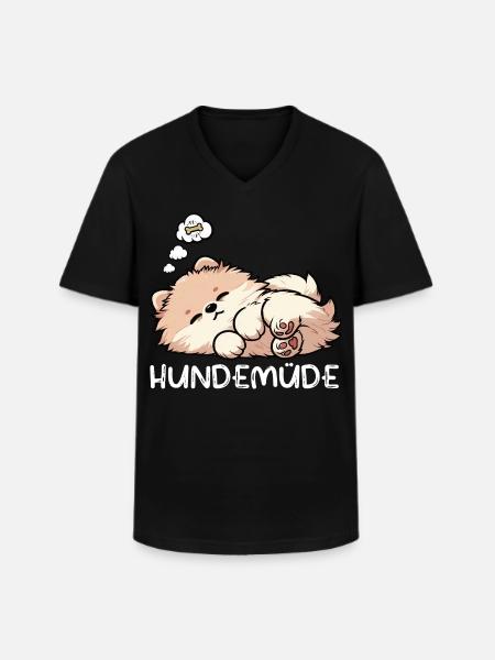 Hundemüde Zwergspitz Zwergspitze Spitzhund Spitz - Männer-T-Shirt mit V-Ausschnitt - Schwarz