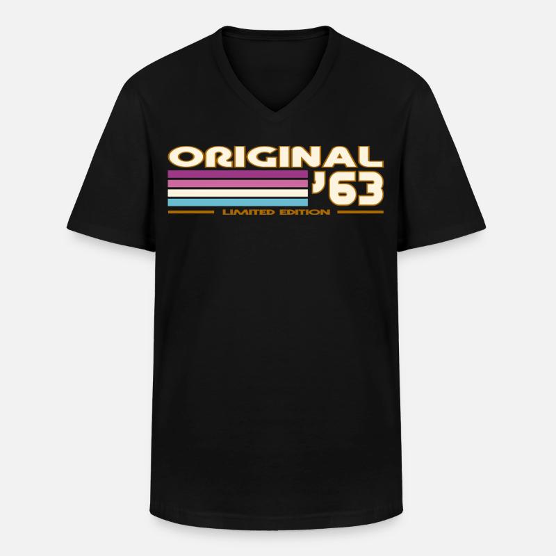 1963 - Männer-T-Shirt mit V-Ausschnitt - Schwarz