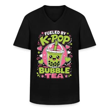 K-Pop Bubble Tea Boba Kawaii Shirt - Men's V-Neck T-Shirt - black - Front - AI Model Male 178 dark (178cm)