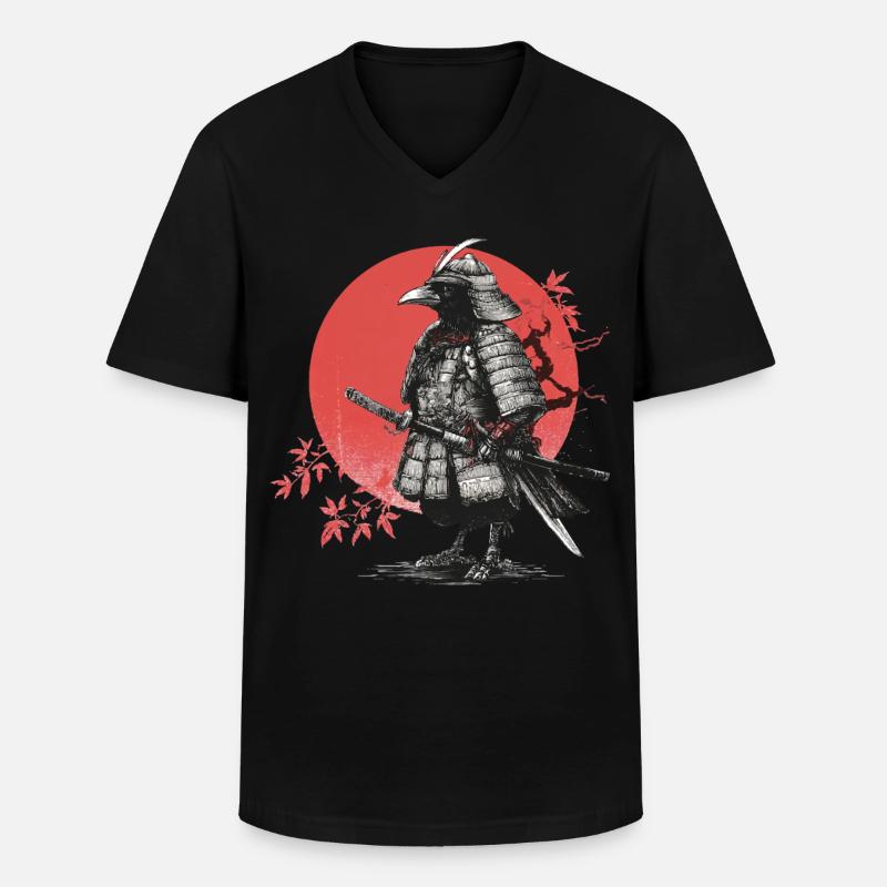 Samurai-Krähe in Rüstung - Männer-T-Shirt mit V-Ausschnitt - Schwarz