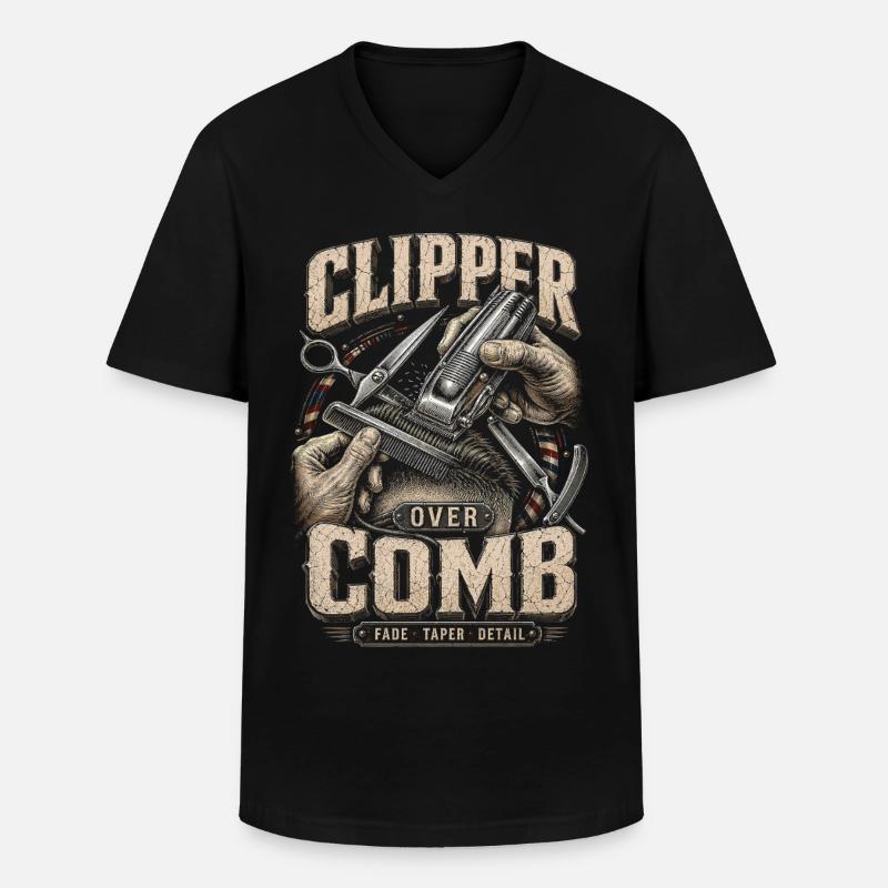 Barber Barbier Clipper Over Comb - Männer-T-Shirt mit V-Ausschnitt - Schwarz