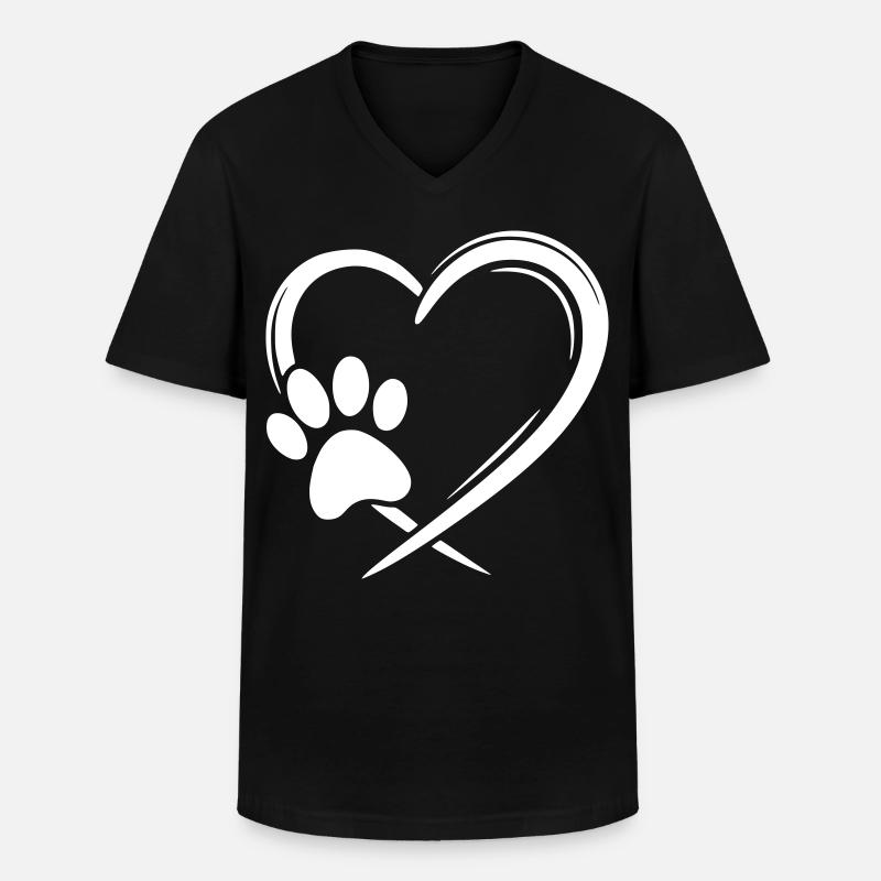 Pfote Herz - Männer-T-Shirt mit V-Ausschnitt - Schwarz