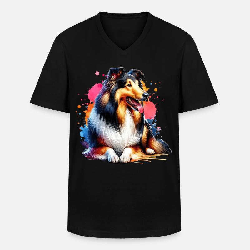 Langhaar Collie Geschenk - Männer-T-Shirt mit V-Ausschnitt - Schwarz