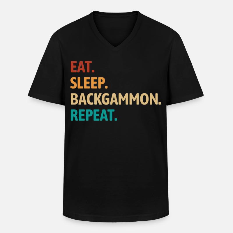 Eat Sleep Backgammon Repeat | Brettspiel - Männer-T-Shirt mit V-Ausschnitt - Schwarz