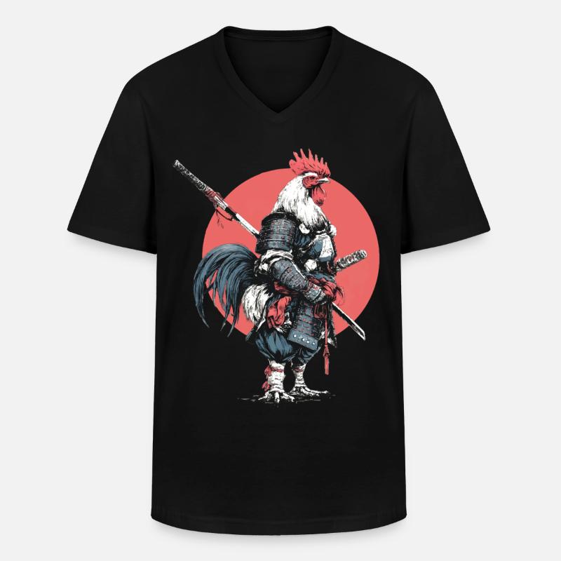 Hahn-Samurai in Rüstung - Männer-T-Shirt mit V-Ausschnitt - Schwarz