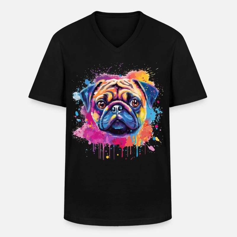 Lebendiges Mops-Splash-Porträt - Männer-T-Shirt mit V-Ausschnitt - Schwarz