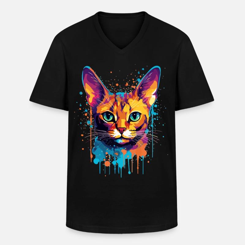 Bunte Splash-Kunst Abessinianisches Katzengesicht - Männer-T-Shirt mit V-Ausschnitt - Schwarz