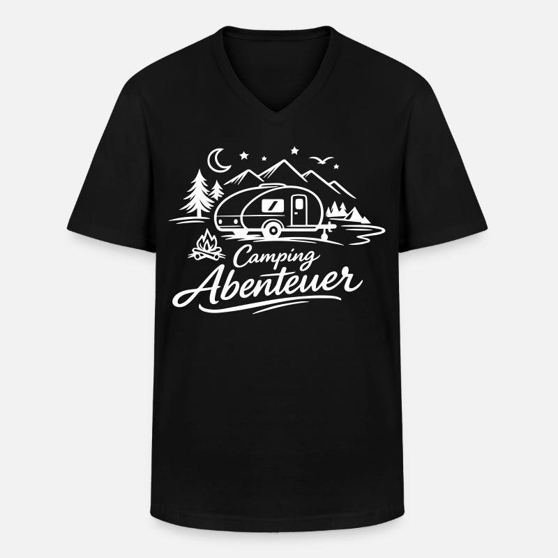 Camping Abenteuer - Männer-T-Shirt mit V-Ausschnitt - Schwarz