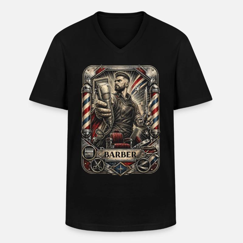 Barber Barbier - Männer-T-Shirt mit V-Ausschnitt - Schwarz